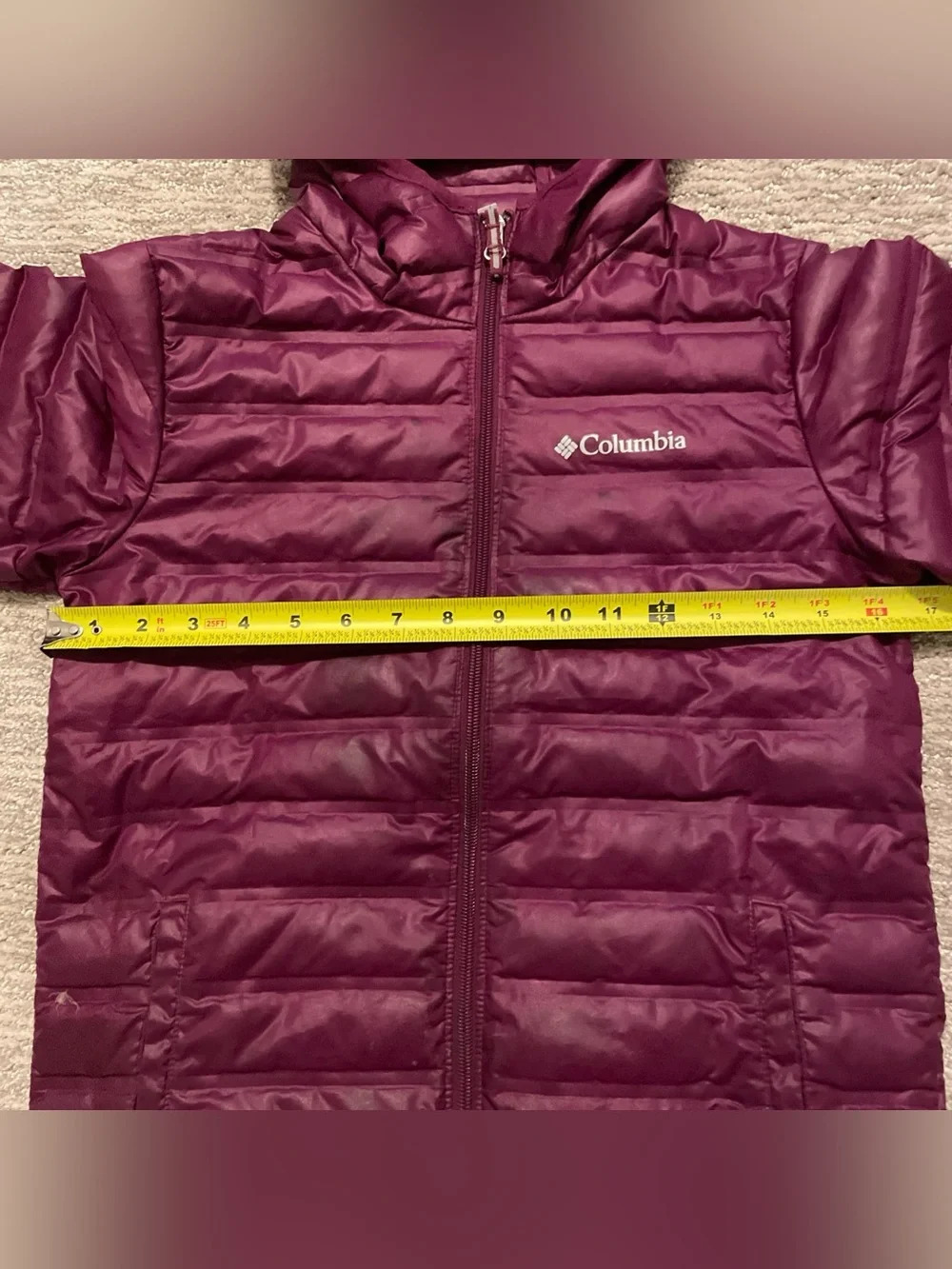 Columbia Down Puffer Jacket Magenta Youth Size Medium 10/12 Lightweight Full-Zip